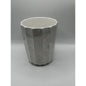 Iridescent Pearl White Ceramic Faceted Planter Pot Vase Made in China